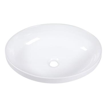 Imagem de Pia de banheiro Donesdey 48 cm redonda branca 48 cm x 35,5 cm cerâmica moderna acima do balcão oval pia para banheiro bacia clássica de porcelana branca arte cerâmica