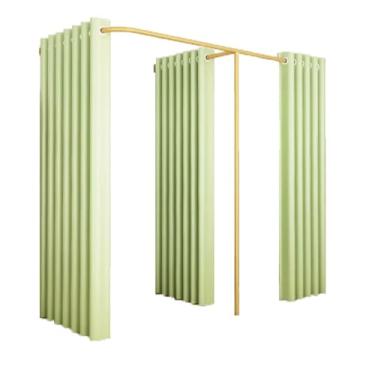 Imagem de Divisória de vestiário duplo para vestiário, boutiques, vestiários, divisória com 3 cortinas em forma de F para cortinas de encaixe (laranja, verde, rosa, 1,9 x 0,9 x 2 m)