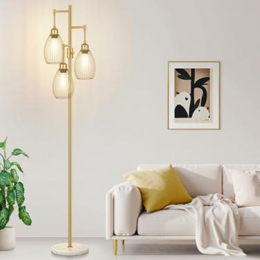 Imagem de Luminária de chão regulável, lâmpadas LED de 3 x 800 LM incluídas, luminária de chão industrial de fazenda com cabeça de gaiola de lágrima lâmpada alta para sala de estar, quarto, escritório, sala de