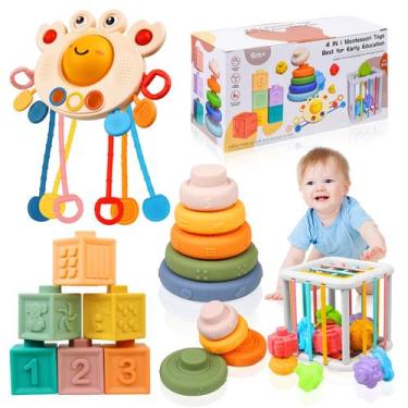 Imagem de Brinquedos Montessori OUWANCH 4 em 1 para bebês de 6 a 12 meses