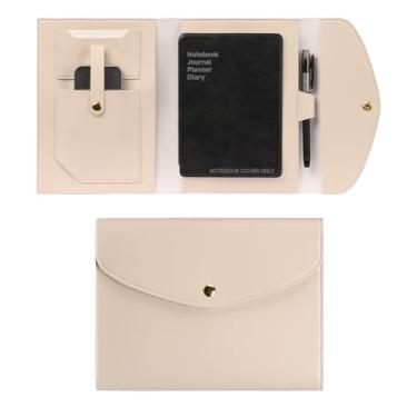 Imagem de Aulmscn A5 Capa de couro para notebook, capa planejadora com suporte para caneta, compartimentos para cartões, botão seguro, capa organizadora (21,8 x 17,3 cm) para cartões de visita, diário
