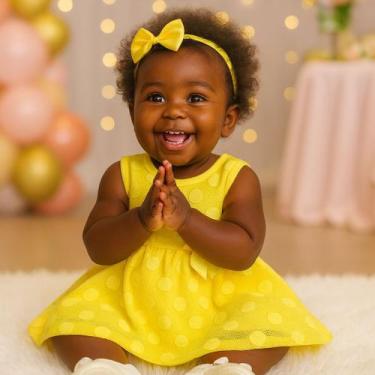 Imagem de Vestido Bebê Rosa Festa Menina Renda Poá com Laço Pérola e Plaquinha F