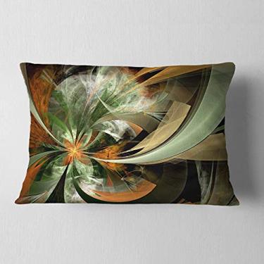 Imagem de Designart simétrico laranja verde fractal flor flor lombar sala de estar, sofá, enchimento de alta qualidade + capa de almofada impressa em ambos os lados 30,5 x 50,8 cm