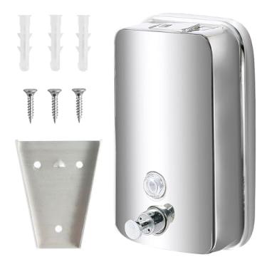 Imagem de Dispensador de sabão multifuncional para montagem na parede dispensador de sabão de mão comercial confiável dispensador de sabonete líquido manual firme para banheiro (prata, 1050 ml)