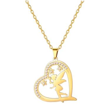 Imagem de EUEAVAN Colar de princesa Wendy Tinkerbell, duende, dançarina mágica, balé, coração, pingente de zircônia cúbica, joia de asas de anjo, joia de conto de fadas, presente para mulheres, Medium, Aço