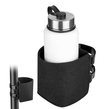 Imagem de Xxerciz Suporte de copo de esteira com duas alças ajustáveis, suporte de garrafa de água para barra vertical de esteira, suporte universal de bebida para carrinho de golfe, andador, scooter (preto)