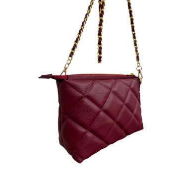 Imagem de Bolsa Feminina Alça Corrente Dourada Ombro Pequena Moderna (Bordô)
