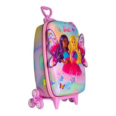 Imagem de Mala De Viagem Infantil Com Rodinha Barbie Borboleta 3d Rosa