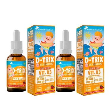 Imagem de 2x D-trix Vitamina D3 para Crianças Em Gotas 30ml 10mcg Sabor Morango - Flora Nativa do Brasil-Unissex