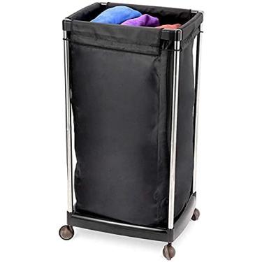 Imagem de Prateleira de carros móveis cesta de lavandaria carrinho cesta de roupa de hotel cubo de armazenamento de toalhas carro classificador preto com rodas e bolsa removível cestas com rodas para ginásio de