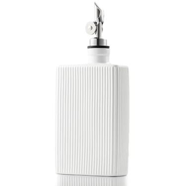 Imagem de getstar Garrafa dispensadora de azeite de oliva para cozinha, garrafa de óleo decorativa de cerâmica com despejador automático de aço inoxidável (branco)