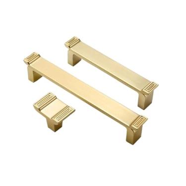 Imagem de CXYFQUUK Maçanetas e puxadores de porta de armário puxadores de gaveta de liga de zinco sólido puxadores de porta de armário ferragens 2 peças (ouro escovado 96 mm)