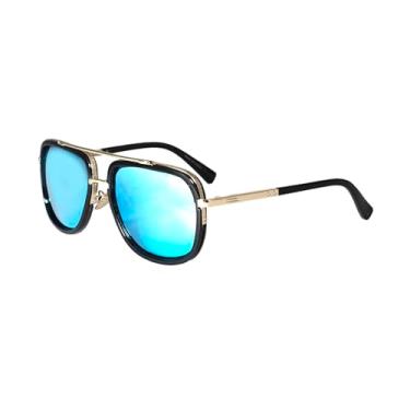 Imagem de Óculos de sol aviador quadrados grandes para homens e mulheres, armação dourada retrô, Preto/azul, 60-20-135