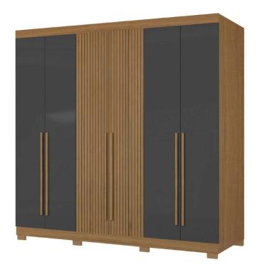 Imagem de Guarda Roupas Casal Detalhe Ripado 3d Com 6 Portas 2 Gavetas Londres Madeirado/grafite