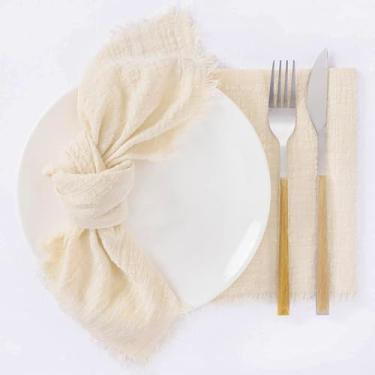 Imagem de Pacote com 2 guardanapos de algodão com franja marfim de 40,6 cm x 40,6 cm - Guardanapo de pano lavável reutilizável para decoração de mesa de almoço e festa de casamento