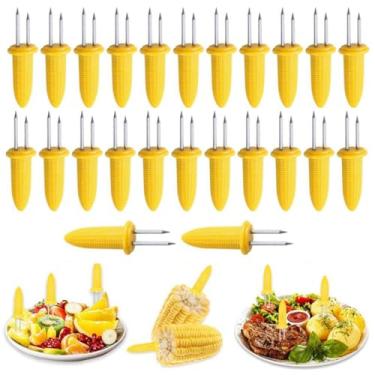 Imagem de 24 peças de suportes de milho de aço inoxidável, espetos de grelha e espiga para cozinhar churrasco