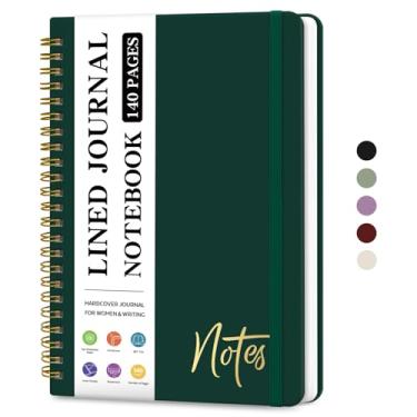 Imagem de Caderno de diário espiral forrado para mulheres, diários pautados pela faculdade A5 para escrever, cadernos de capa dura para trabalho, anotações e material escolar de escritório, 140 páginas - verde