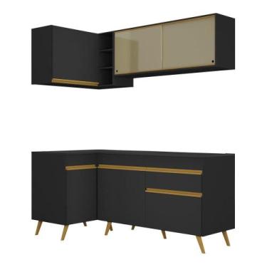 Imagem de Cozinha Compacta De Canto Mp2056 Com Armário E Balcão Preta - MULTIMOV