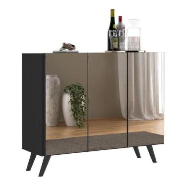 Imagem de Aparador Buffet 2 Portas Com Espelho Retrô Vegas V3613 Preto - VS DECO