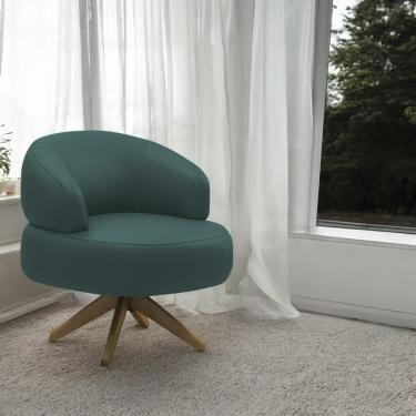 Imagem de Poltrona Decorativa Katy Sala De Estar Base Giratória Em Madeira Couro Verde Musgo G88 - Gran Belo