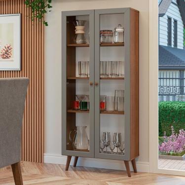 Imagem de Cristaleira 70 Cm 2 Portas De Vidro Com Pés Cônicos Rustic-cinza-rustic Vik Madesa