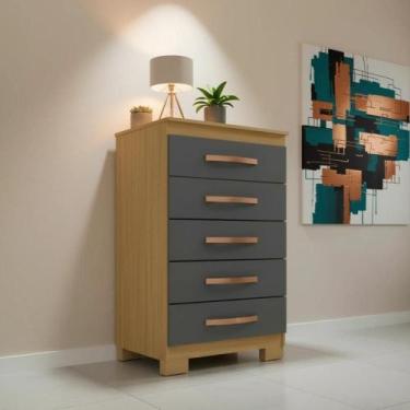 Imagem de Cômoda 5 Gavetas Compacta Para Quarto Carvalho Grafite - Repleta Comer