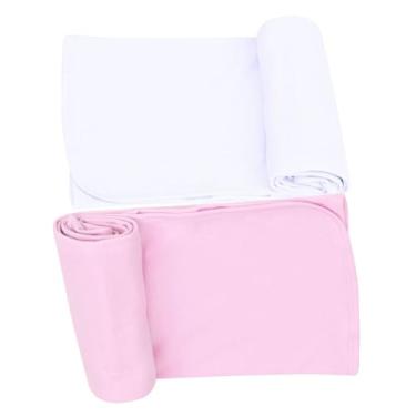 Imagem de Manta Cueiro para Bebê, Malha 100% Algodão, Acabamento em Viés, 80x90cm, Rosa, Azul, Palha, Branco, Amarelo, Verde (Rosa/Branca, 2 Mantas Coeiro)