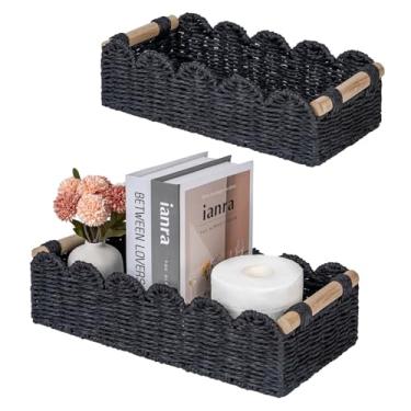 Imagem de CubesLand Cesta decorativa de armazenamento de papel higiênico, cesta moderna de decoração de casa de fazenda para organização, cestas de despensa recortadas para prateleiras, bancadas, sala de estar