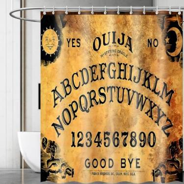 Imagem de Wknoon Cortina de chuveiro de tecido de 183 cm x 182 cm com ganchos premium, impermeável e lavável para banheiro, tábua Ouija vintage com design clássico