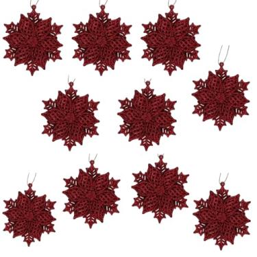 Imagem de Kit 10 Flores Enfeite Para Arvore Natal Vermelho Glitter 12cm Decoração Natalina Premium