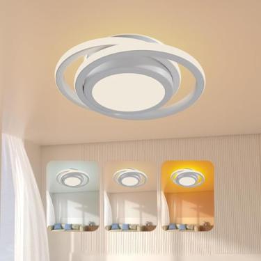 Imagem de Luminária de Teto 32cm Bivolt 28W Led Lustre Redonda, Plafon com Luz Tricolor Regulável para Quarto, Sala, e Cozinha Branco