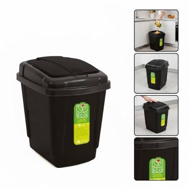 Imagem de Lixeira Click 4,5 L Preta Portátil Com Tampa Basculante Para Pia, Banheiro E Escritório