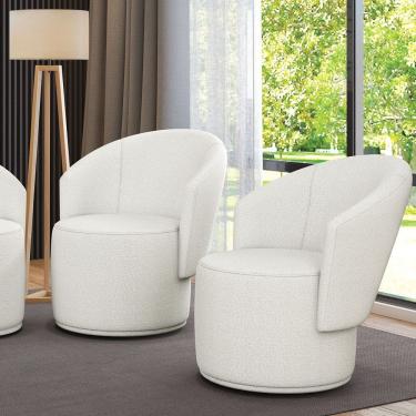 Imagem de Poltrona Decorativa Orgânica Fixa Para Sala Kit 2 Malu Bouclê Off White M11 - D'rossi