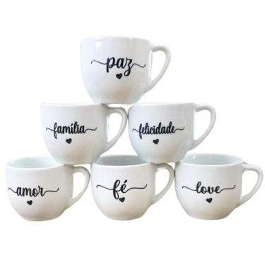 Imagem de Kit Jogo Conjunto 6 Xícaras de Café e Chá 170ml - Porcelana Branca com