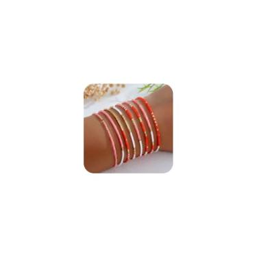 Imagem de SHINUS BOHO Pulseiras femininas com contas de sementes douradas, feitas à mão, empilháveis, elásticas, coloridas, joias, acessórios de amizade, presente, 7.0, Sem Pedra Preciosa