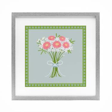 Imagem de Stupell Industries Pacote com bordas de buquê de primavera impressão emoldurada cinza sob vidro, design por Adrienne Morris, 40,6 x 40,6 cm