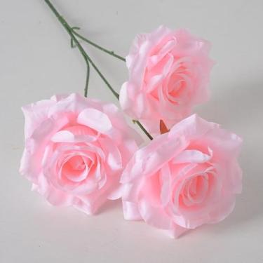 Imagem de Flores artificiais – flor de seda com hastes rosas rosas falsas arranjos florais para casa de banho escritório mesa central prateleira decoração de casamentos