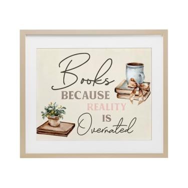Imagem de Stupell Industries Books Because Reality Overrated White Framed Print Under Glass, design by Kim Allen, 13 x 16