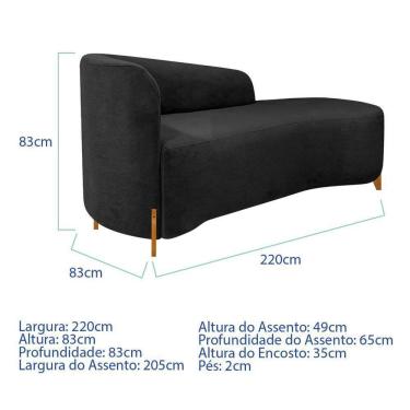 Imagem de Divã Recamier Orgânico França 220cm Lado Dir Pés Madeira Linho Cor Preto