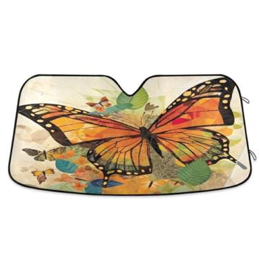 Imagem de ATTX Para-brisa de carro borboleta laranja 139.7 cm x 70.1 cm escudo solar universal com proteção UV, persiana de janela frontal automática dobrável para caminhões Sedans SUVs #835