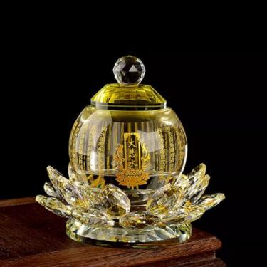 Imagem de FENNYYAR Copo de água benta de cristal frontal de Buda, 12,5 cm 12,4 cm, oferecendo ornamento de lótus para copo d'água de Buda