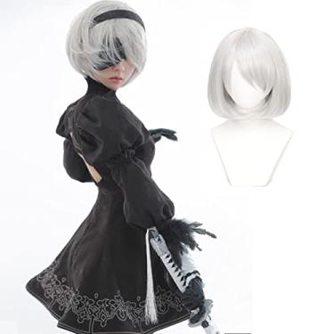 Imagem de AKTOTO NieR: Automata 2b Cosplay vestido preto e peruca animação cosplay fantasia de Halloween com luvas