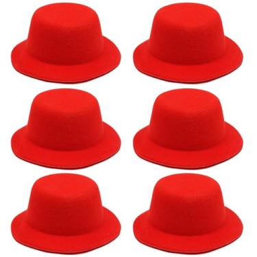 Imagem de verkelly 6 peças de chapéus formais vermelhos em miniatura – chapéus de festa de feltro de 13,5 cm para artesanato DIY, acessórios de cabelo e decorações de férias