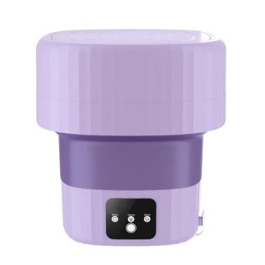 Imagem de HGTRH Máquina de lavar dobrável, mini máquina de lavar portátil 9L com secador de roupas luz azul resistente a emaranhados orifício de drenagem traseira para roupas íntimas e roupas pequenas, roxo