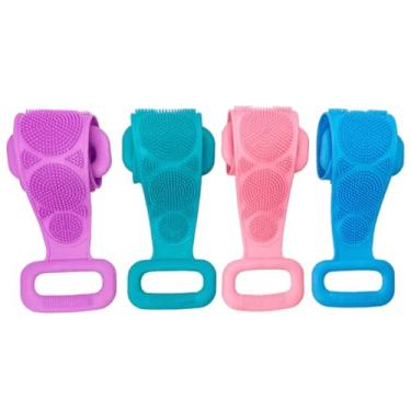 Imagem de Kit Com 2 - Escova Esfoliante Cinta Silicone Para Banho Massageador Corporal Dupla Face Com Alças Limpeza Profunda Esfoliação Esfregão Bucha