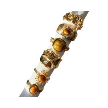 Imagem de Conjunto De Anéis Femininos Vintage Com Pedra Olho De Tigre Girassol, 