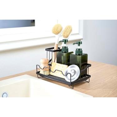 Imagem de OKITCHEN Organizador de pia de bancada com suporte de escova alto, organizador de esponja e dispensador de sabão para cozinha - preto