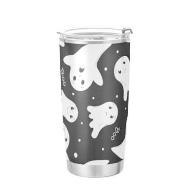 Imagem de Qilmy Copo de Halloween Funny Ghosts com tampa e canudo, copo de aço inoxidável isolado de parede dupla de 590 ml, copo de café de viagem para bebidas quentes e frias