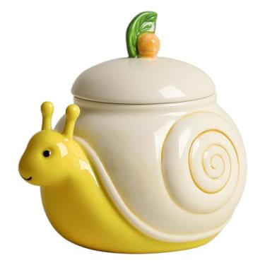 Imagem de SOCOSY Tigela de açúcar de caracol de cerâmica com tampa, recipiente de açúcar, jarra de açúcar para bancada de cozinha
