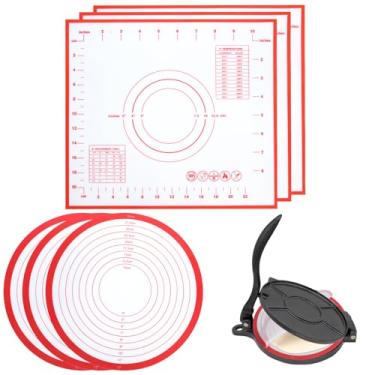 Imagem de QVEEQ 6 peças de forros de prensa de tortilha de silicone, forros de tortilha reutilizáveis para várias prensas de tortilha, com forro de silicone de atendimento ao cliente inclui 3 kits quadrados e 3